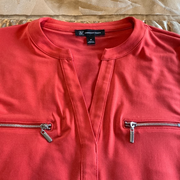 INC INTERNATIONAL CONCEPTS Orange Zip-Pocket Blouse Size M - Picture 6 of 13